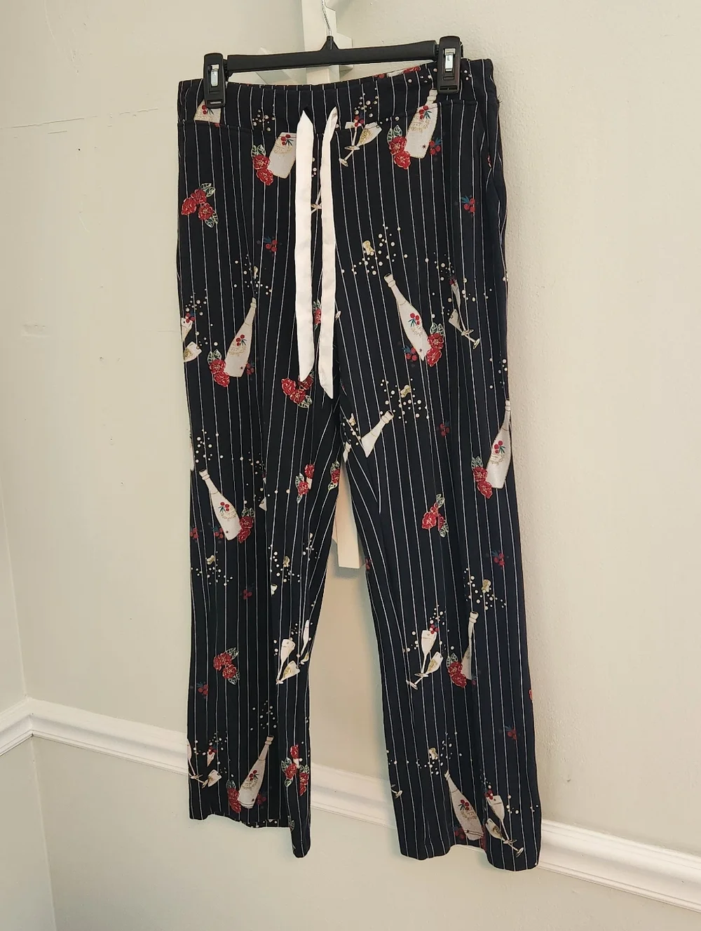 Soma Lounge Pants‎ Medium Navy Pinstripe Champagne Print Cotton Modal Like New!